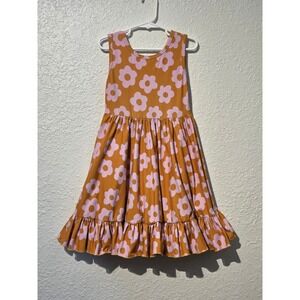 Girlhood Girls Size 6 Floral Ruffle Hem Sleeveless Pocket Dress Mustard Pink